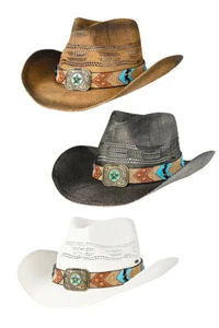 C.C Exclusive Unisex Western Pattern Vegan Patch Band Sun cowboy Hat - Picture 1 of 8