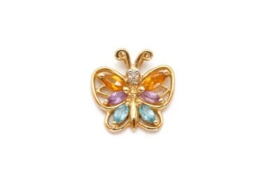 10k 黄金多宝石蝴蝶吊坠 A1 — 第 1/4 张图片