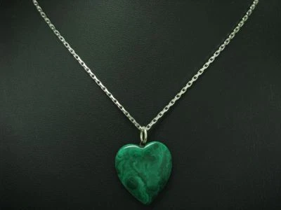 JETTE 925 Argento Sterling Collana Pendente Con Malachite Carico / Cuore / - Immagine 1 di 4