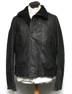 SUPERB REISS BLACK FLYING FLIGHT LEATHER SHEEPSKIN BOMBER JACKET XL - Picture 1 of 10