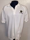 John Deere Polo Shirt Large White  Adidas Golf Climalite Cotton Embroidered