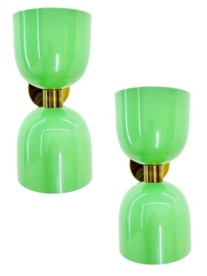 Set of 2   1950s Mid Century Green Modern Brass Wall Sconce led Lamp Light Night - Image 1 of 4
