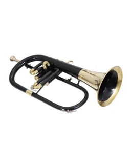 NEW BLACK 3 VALVE Bb/F FLUGEL HORN FREE HARD CASE+MOUTHPIECE - Picture 1 of 4
