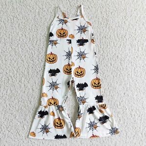 Girls Spiderweb Pumpkin Bat Print Sleeveless Jumpsuit Halloween
