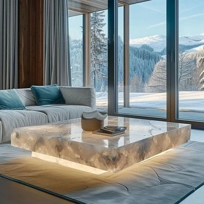 Luxury White Agate Coffee Table – Natural Gemstone Art Furniture for Home Decor - Image 1 of 4