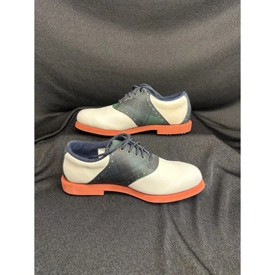 FootJoy Greenjoys Golf Shoes Saddle Size 7M Green Plaid Orange Bottom Lace Up - Image 1 of 4