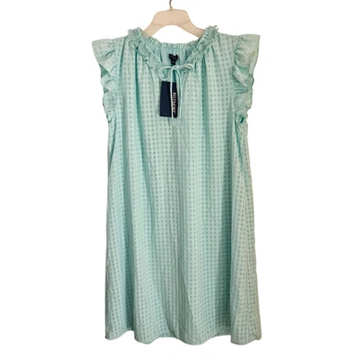 Biltmore Nightgown Womens Medium Aqua Checks Neckline w/ Net Flowers Lined - Image 1 of 4