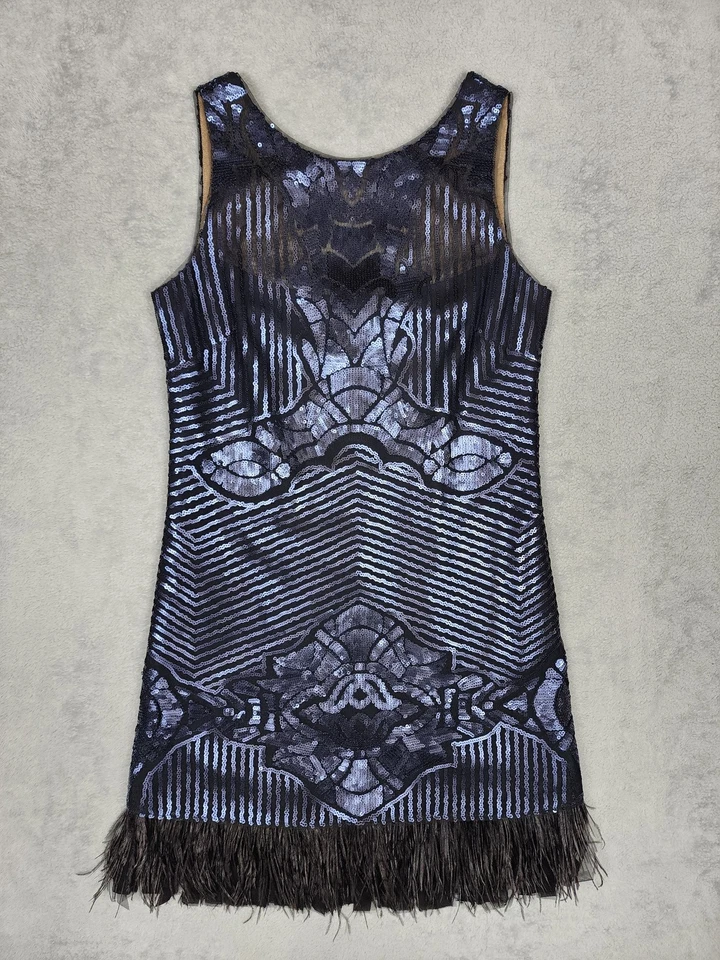 Vestido BCBGMAXAZRIA Mujer XXS Azul Marino Lentejuelas Flecos Cóctel Fiesta Caterina Foto 1 de 4