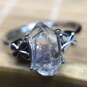 12.8Ct 100%Natural Blue Rare Dumortierite Quartz Rutilated Adjustable Ring - Picture 1 of 4
