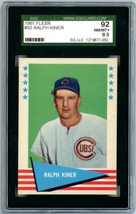 Fleer #50 1961 Ralph Kiner Chicago Cubs SGC 92 (8,5 casi nuevo-como nuevo+) Salón de la fama - Imagen 1 de 2