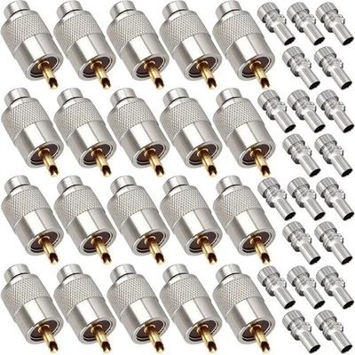 20 Pack UHF PL259 Solder Connector Plug with Reducer for RG8x, RG8, RG59, LMR... - Image 1 of 4