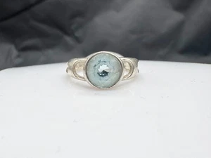 VINTAGE MASSIVER SILBER FACETTIERTER AQUARIN TOPAS SET DAMEN RING GRÖSSE M - Bild 1 von 7