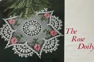 Vintage 1940's Crocheted Knit Doily Pattern ROSE STAR Scalloped Edge 21" - Picture 1 of 1