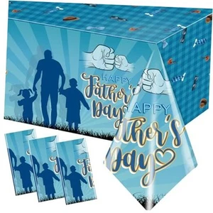 3Pcs Fathers Day Tablecloths - Blue Happy Fathers Day Rectangular Plastic - Picture 1 of 7