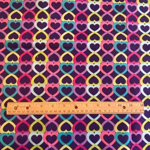 1 YD Multicolor Hearts on Purple Fabric Cotton Print - Picture 1 of 6