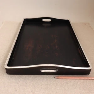 Fine Japanese Silver-Mounted Wood Tray Zitan Sterling Tea Serving Vanity Meiji - Picture 1 of 20