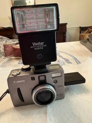 Canon Powershot G1 PC1004 3.3MP Camera CCD Sensor W Vivitar Flash 550FD Untested - Image 1 of 4