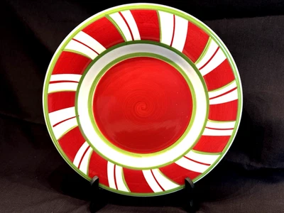 North Pole Trading Co. HOLIDAY PEPPERMINT DINNER PLATE Candy Cane Stripe *EXC!!* - Image 1 of 4