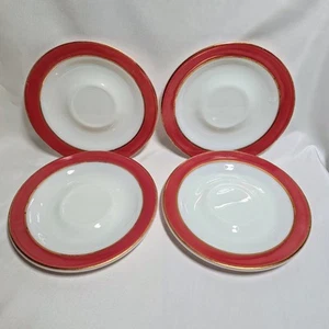 4 Vintage Pyrex Pink Flamingo Coral Saucers 6 1/8" no chips, some wear milk glas - Picture 1 of 10