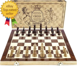Chess Set 15"X15 Folding Magnetic Wooden Standard Chess Game Board Set - Picture 1 of 6