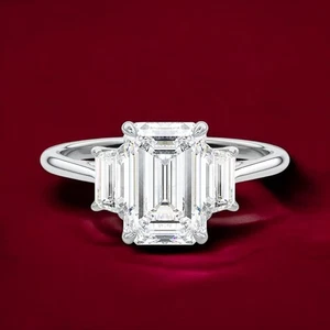 Diamond Ring 14k White Gold 2.50 Carat Emerald Cut Certified IGI Lab Grown - Picture 1 of 11