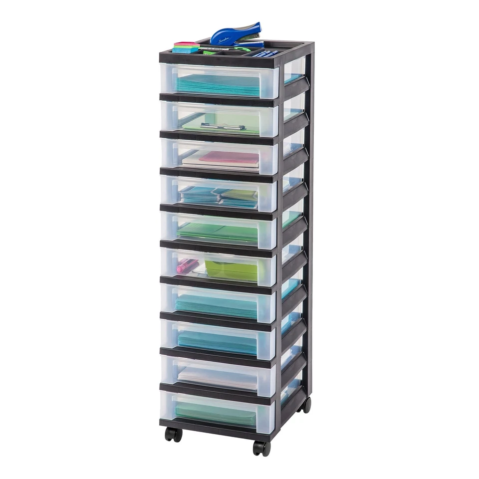 IRIS USA MC Plastic Storage Drawer Rolling Cart With Organizer Top 10 Black