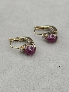 14k Yellow Gold (Lab) Ruby & Diamond Earrings Size 1/2" Long - Picture 1 of 13
