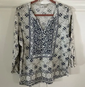 WOMENS LUCKY BRAND Shirt Sz. XL 3/4 Sleeve Gray/Black/white Design EUC - Picture 1 of 3