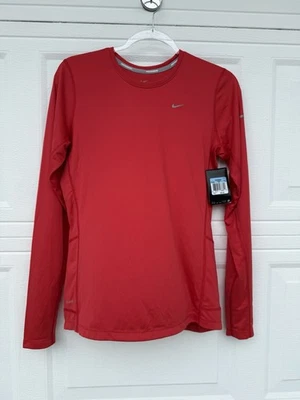 Camisa de corrida NIKE feminina (M) Miler manga longa vermelha tomate 519833-662 nova com etiquetas $42 - Imagem 1 de 4