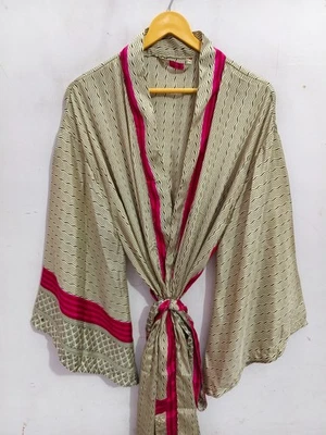 Beach Wear Bell Sleeves  Kimono Bathing Gown Long Sari Silk Kimono L-300 - Image 1 of 4