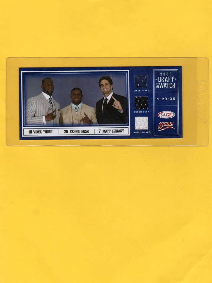 2006 SAGE DRAFT SWATCH 4 CARD SET VINCE YOUNG & REGGIE BUSH & MATT LEINART - Image 1 of 4