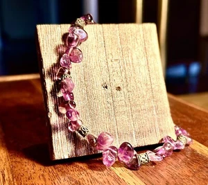 Amethyst Nugget Bracelet Deep Purple Barrel Beads Handmade Artisan Jewelry Gift - Picture 1 of 8