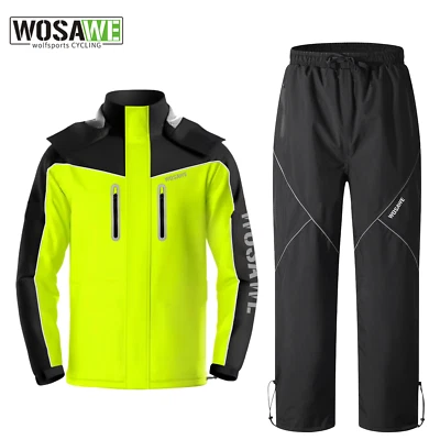 WOSAWE Unisex Cycling Rain Coat Sets Outdoor Sports Waterproof Jacket & Trousers - Image 1 of 4