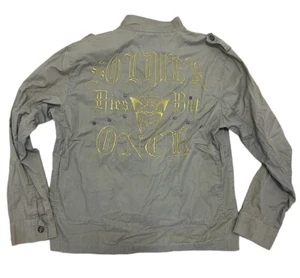 BLAC LABEL Men Large SOLIDER DIES BUT ONCE Olive Drab Gold Embroidered Jacket - Picture 1 of 8