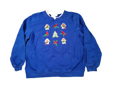 Breckenridge Christmas Jumper Womens Medium Petite Blue Sweatshirt Robins Birds