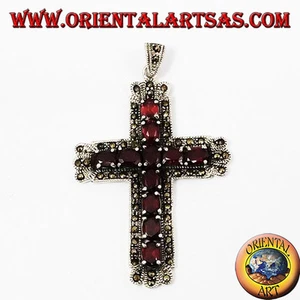 Colgante de Plata, Cruz Con Granates Y Marcassiti - Imagen 1 de 3