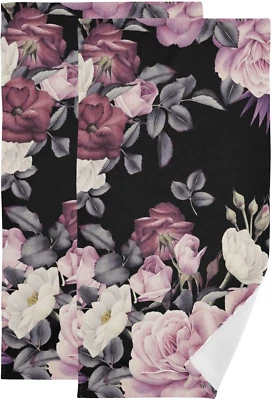 Juego de 2 toallas de mano florales vintage para baño, acuarela de microfibra absorbente Foto 1 de 4
