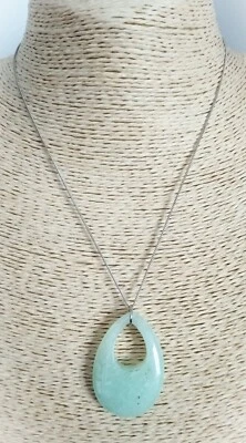 da49€ COLLANA ARGENTO 925 DONNA PENDENTE CIONDOLO PIETRA GOCCIA AGATA VERDE - Immagine 1 di 2