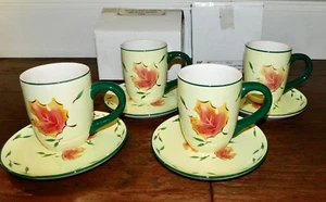 Gevalia Herbstblätter 16 Unzen Tasse Tasse & 7" Untertasse 4er Set Kaffee Tee NEU - Bild 1 von 18