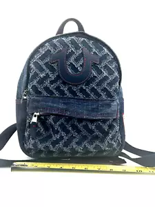 True Religion Jeans Dark Blue Denim Backpack Large Red Logo Preppy Popular Style - Picture 1 of 8