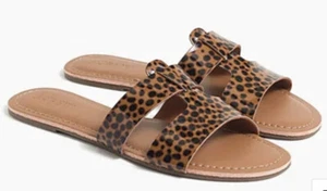 J.Crew Kalbshaar Strand Pantoletten Sandalen Leopard, Größe 8 - Bild 1 von 9