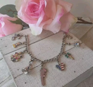 Vtg Disney Mickey Minnie Princess Enamel Clip On Charm Bracelet - Picture 1 of 12