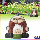 Funny Welcome Gnome With Bird Statue Dwarf Resin Doll Craft Outdoor Garden Decor