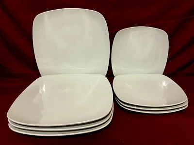 Juego de 4 platos de cena y ensalada Gibson White Elements borde redondo cuadrado Foto 1 de 2