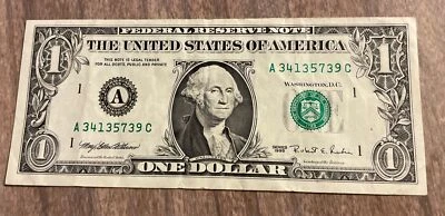 1995 Web Press Note One Dollar Bill Experimental Printing A34135739C Plate 1 9 - Image 1 of 4