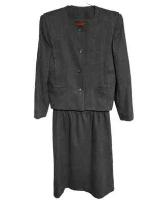 Conjunto de traje falda blazer vintage de mezcla de lana gris Sasson para mujer talla 10/11 Foto 1 de 4