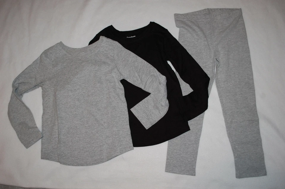 LOTE DE 3 PIEZAS CAMISETAS L/S Grises y Negras Mezcla a Juego Niñas Pequeñas Leggings 5T Foto 1 de 1