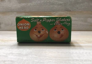 NEW in Box GIFTCO 1981 ONION HEAD Salt & Pepper Shakers Set In Bag Plastic Vintg - Picture 1 of 4