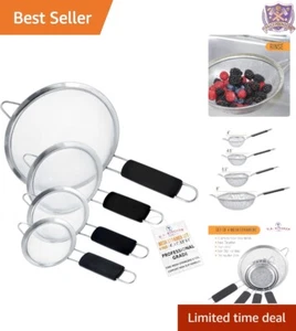 Set of 4 Stainless Steel Fine Mesh Strainers - 4" to 8" Sift, Strain, Rinse - Picture 1 of 7