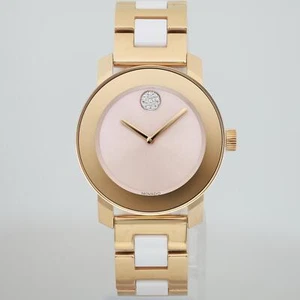Movado Bold 36mm Gold Tone Steel Ceramic Beige Dial Ladies Watch 3600800 - Picture 1 of 7